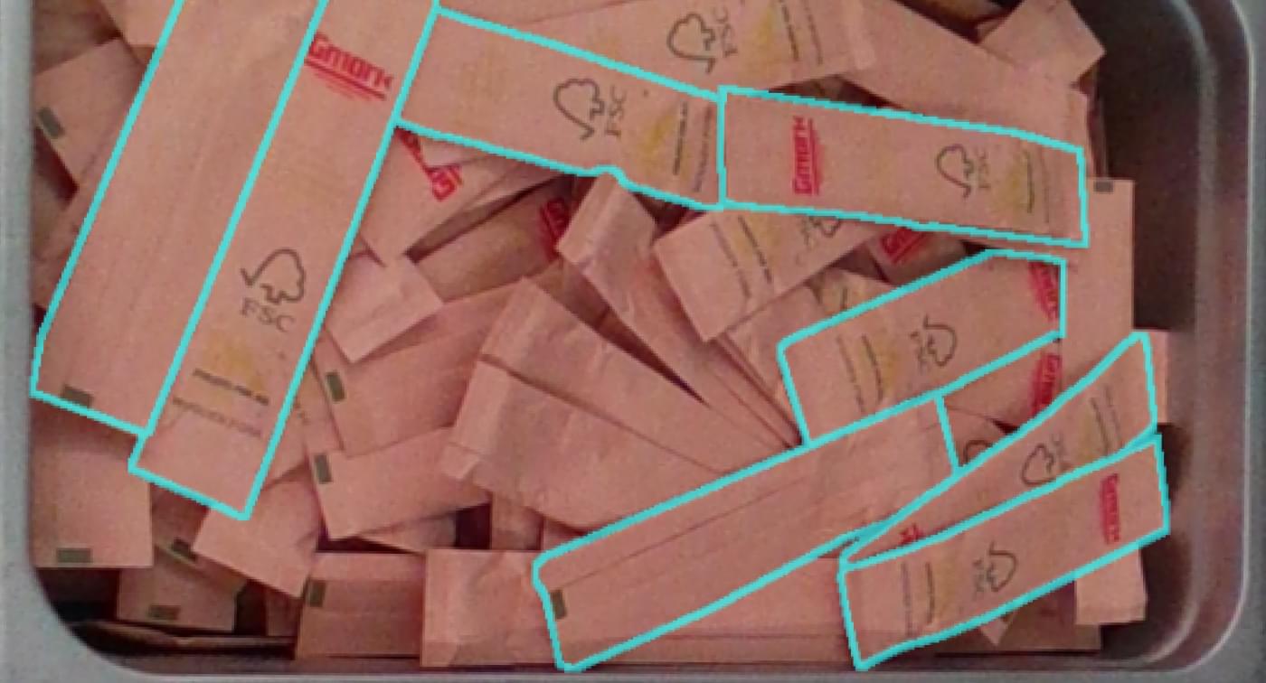 Sauce packets annotated with oriented bounding boxes for robotic grasping