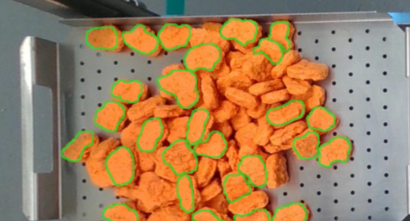 Ingredients annotated with bitmap segmentation on a robotic perception tray